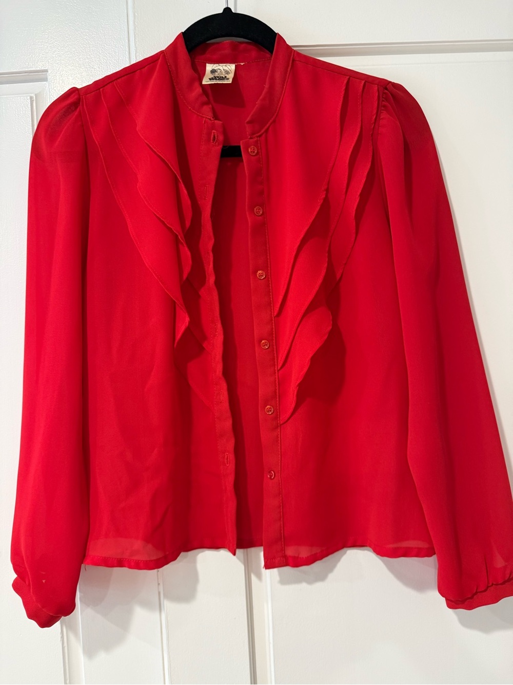 Vintage You Babes Red Ruffle Front Blouse